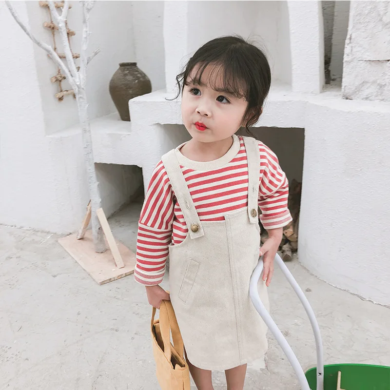 Новое поступление, весеннее хлопковое однотонное джинсовое платье на бретелях без рукавов в Корейском стиле для маленьких девочек