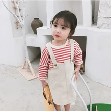 Новое поступление, весеннее хлопковое однотонное джинсовое платье на бретелях без рукавов в Корейском стиле для маленьких девочек