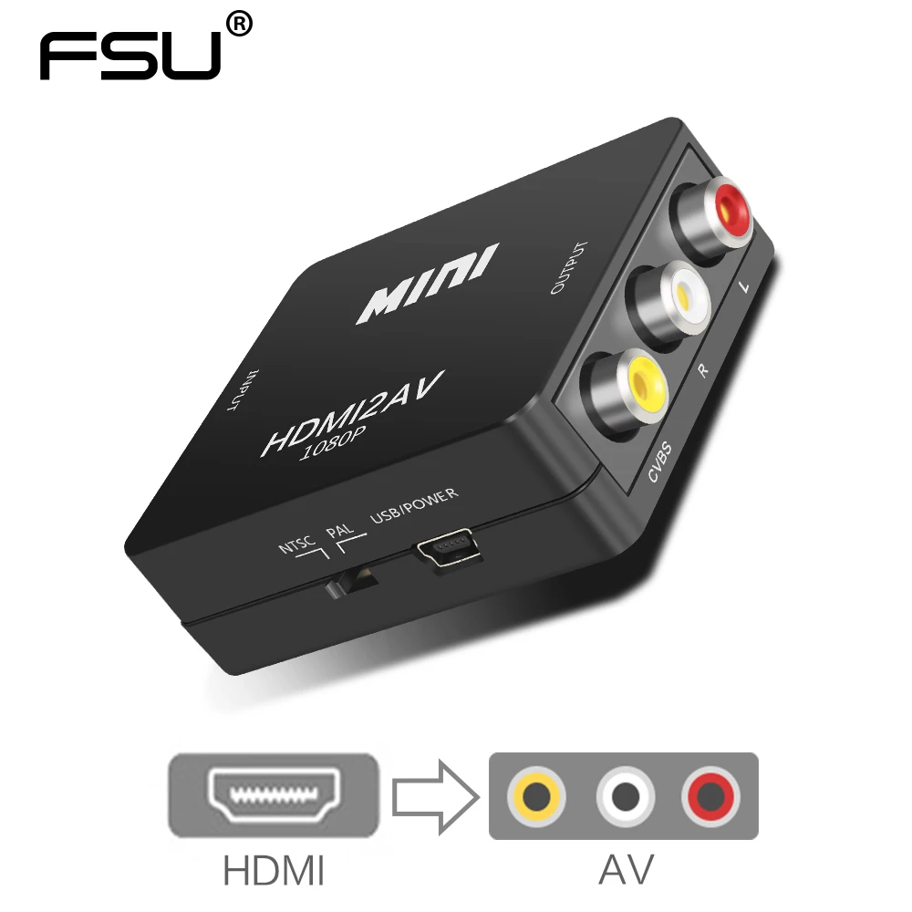 

1080P Mini HDMI to AV Converter Box Audio Video HDMI to RCA Scaler CVBS Adapter Converter For HDTV DVD Earphone projector Ps3/4