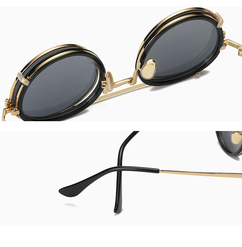 Стимпанк Солнцезащитные очки для мужчин и женщин, винтажные очки, 2 зажима, Ретро дизайн, солнцезащитные очки для девушек, панк, женские, мужские очки s99021