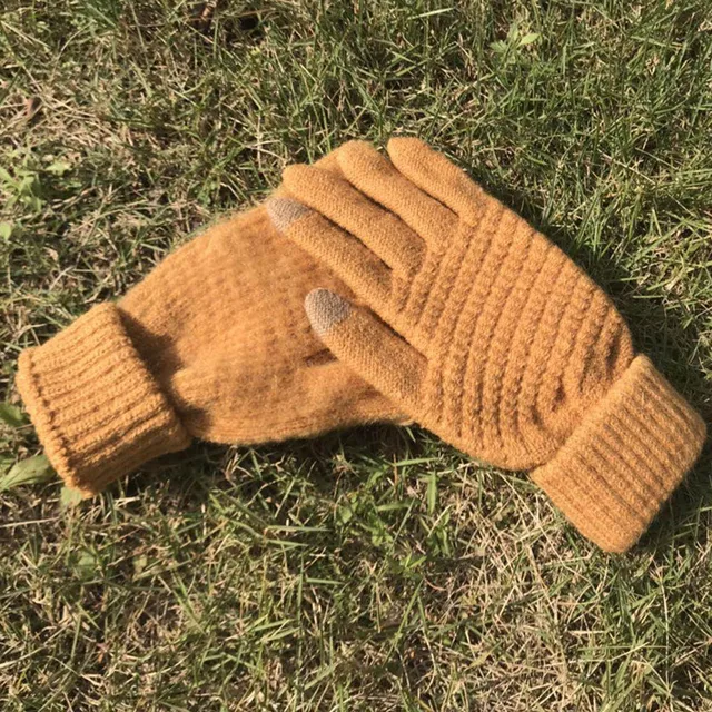 Miya Mona Hot Selling New Women Warm Winter Knitted Full Finger Gloves Mittens Girl Female Solid Woolen Gloves Screen Luvas -