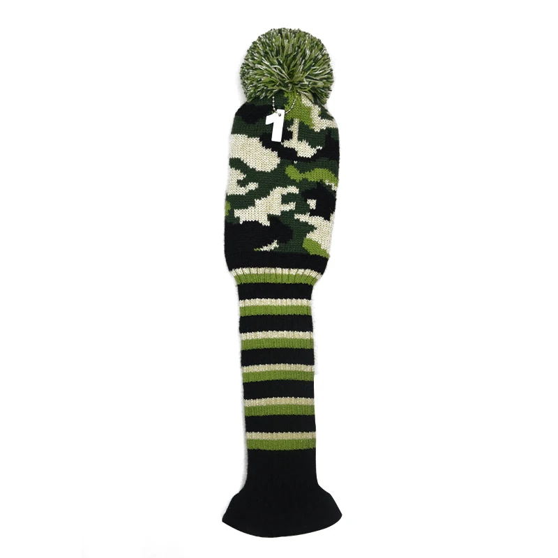 3pcs/set Army Green Stripe Kniting Golf Driver Wood Head Covers Knit Wool 1 3 5 Fairway Protect Headcover with Number Tag