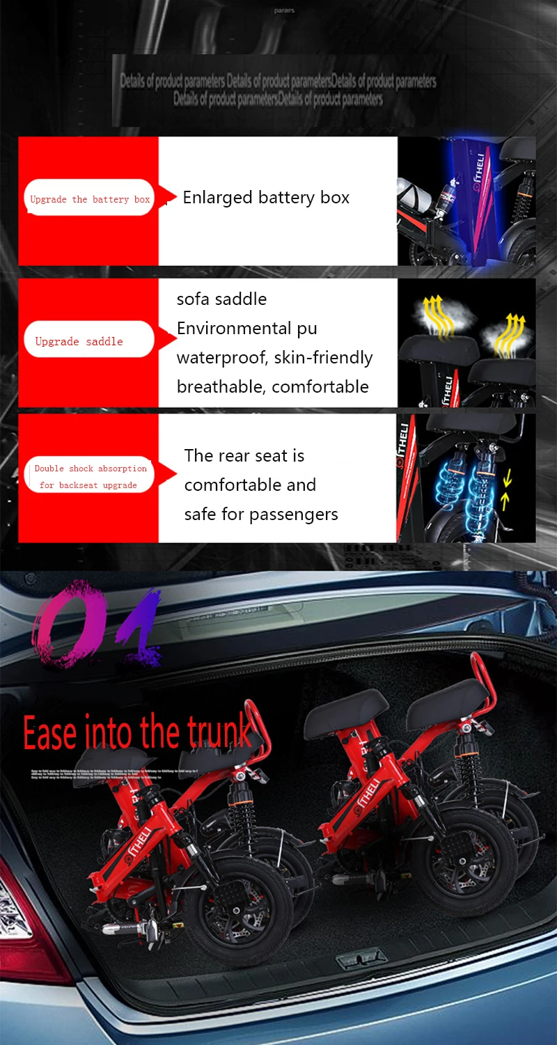 Flash Deal Folding 48V 600W camping electric bicycle lithium battery motorcycle electric moped for men and women small two seats car 1