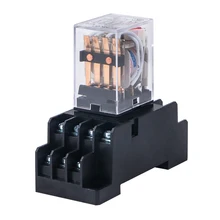Best Offers HH54P MY4NJ Electromagnetic Relays 4PDT 4NO 4NC AC 220V 110V DC 24V 12V 3A Power Relay Switch Socket Base Silver Contacts 14 Pin