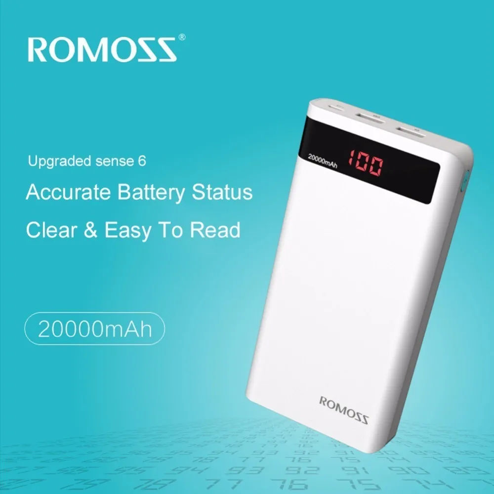 ROMOSS Classic Sense 6P 20000mAh портативный внешний аккумулятор универсальный внешний аккумулятор с ЖК-дисплеем двойной USB быстрое зарядное устройство