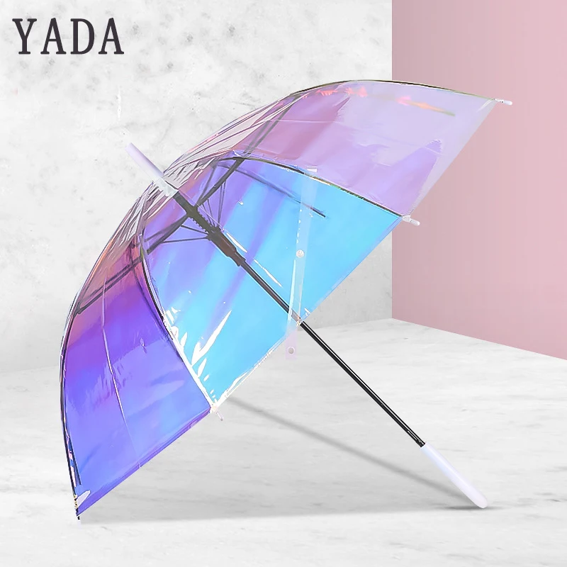 

YADA Transparent PVC Automatic Umbrella For Creative Clear Laser Iris Poe Rainbow Umbrellas Kid Curved Handle DIY Umbrella YS715