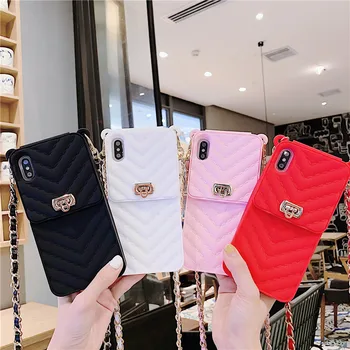 

Fashion Crossbody Cell Phone Wallet Case Cover For iPhone XS MAX XR X 8 7 6 6s Plus Case Card Slot Handbag Purse With Long Chain