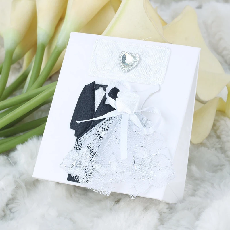 12 шт белые бумажные свадебные кружевные платья смокинг для жениха конфетные подарочные коробки сумки для свадебной вечеринки