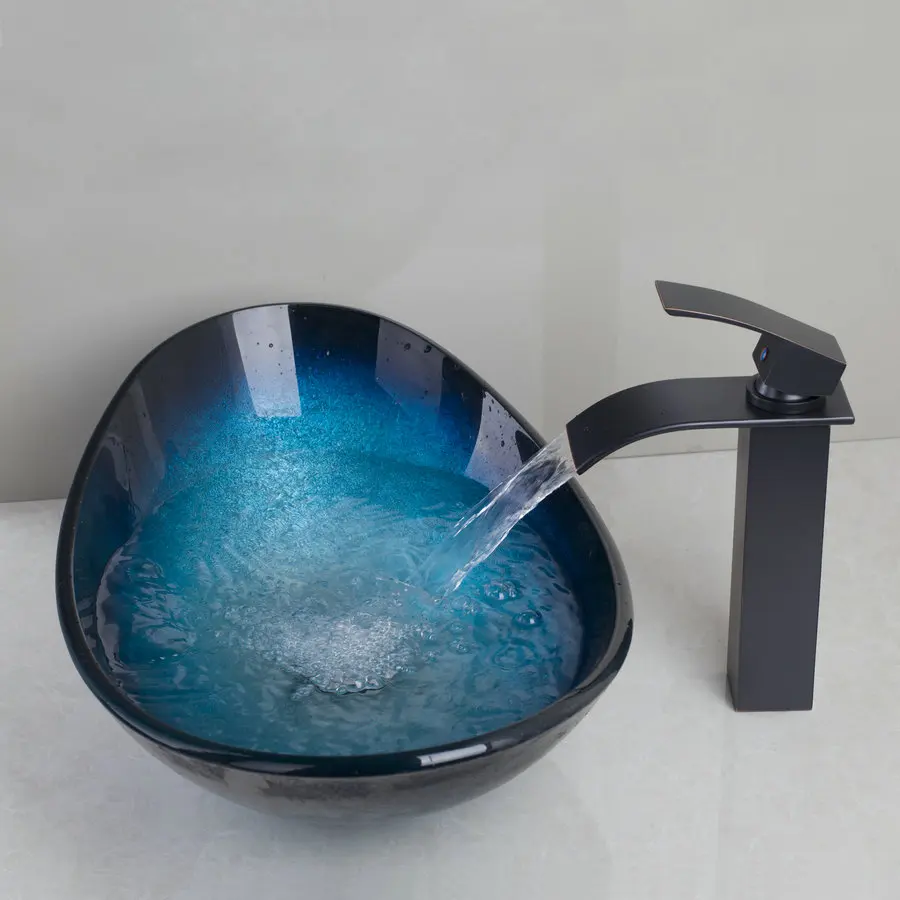 KEMAIDI смеситель для раковины с водопадом Черный кран + раковина ванной комнаты