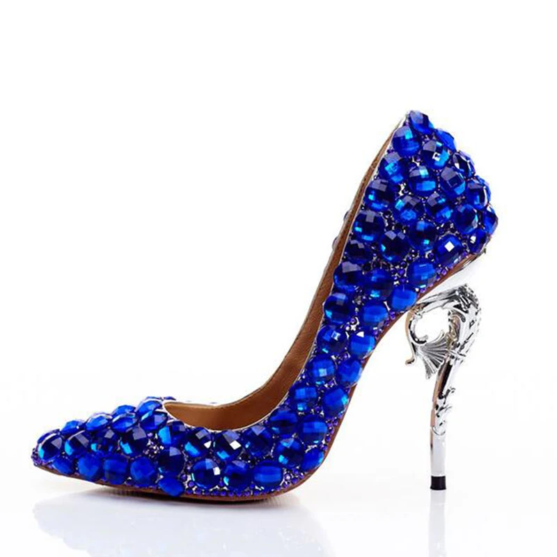 

Crystal Embellished High Heel Sexy Pointed Toe Wedding Heels Woman 11CM Rhinestones Pumps Evening Party Glittering shoes