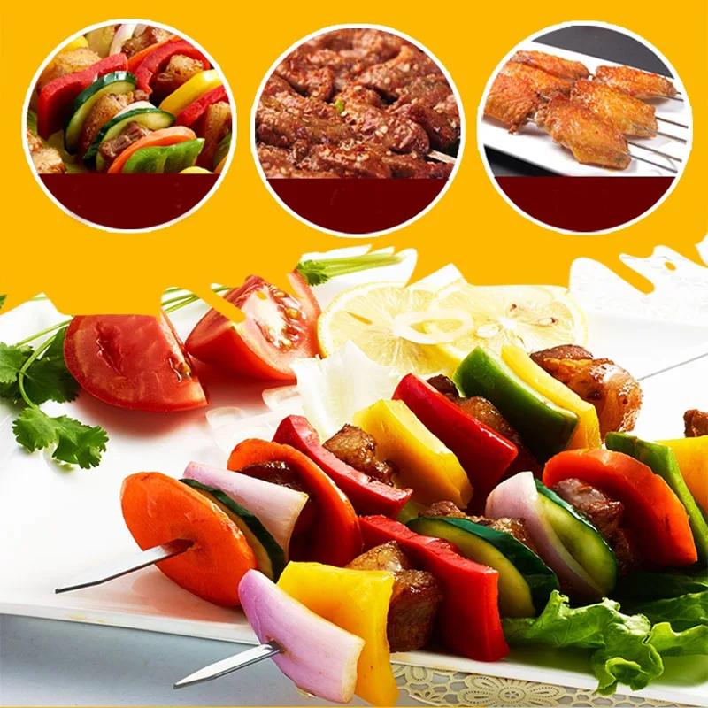 Hot 10 PC 20.5''/52cm Barbecue Stainless Steel Skewer Shish Kabob Sticks Flat Metal BBQ Stick Slide Disc Easily Removes Food
