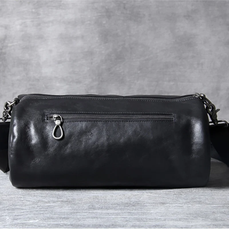 AETOO Casual head cowhide Barrel bag male leather retro simple fashion shoulder crossbody bag