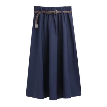 

Fashion A-line skirt women 2019 summer Solid color Elastic waist skirts female Large size Belt slim Faux Silk skirts OKXGNZ 2681