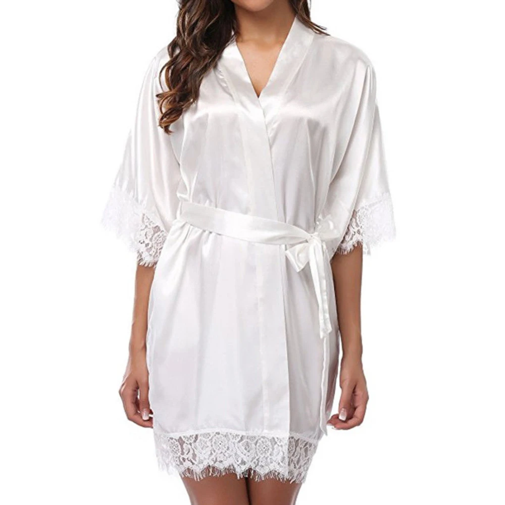 Модное женское Белье для сна, кружевное платье с рукавом до локтя, ночная рубашка, сексуальное платье с поясом - Цвет: White