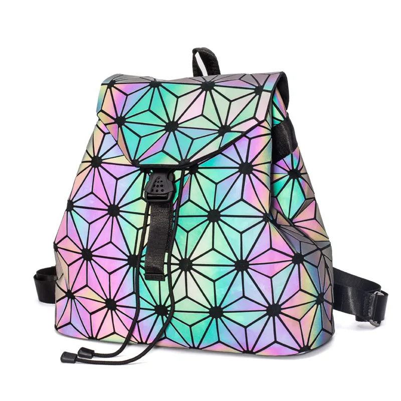 2019 женский рюкзак женский геометрический плед Женский школьный рюкзак для подростков сумка на шнурке голографический черный рюкзак