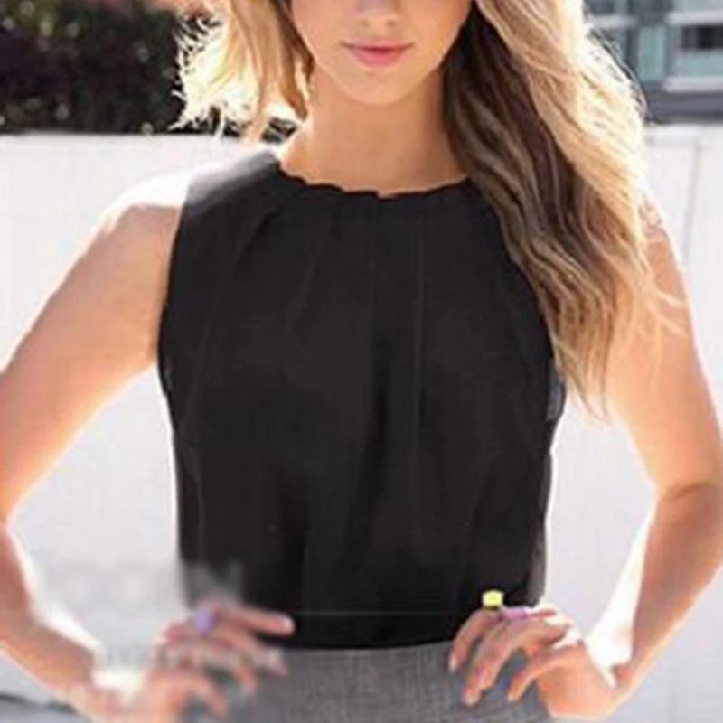 S 3XL Plus Size Summer Chiffon Blouse Tanks Tops For Women Solid Color 