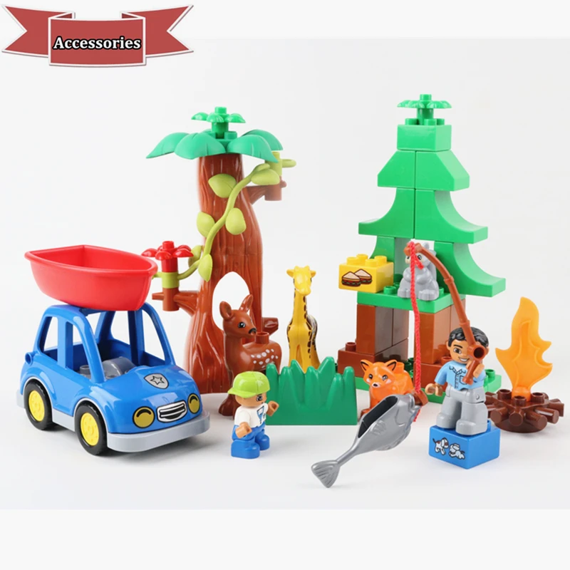 

DIY Big Size Accessory Forest Picnic Duploed Figures Animals Building Blocks Car Kids Toys Parts Bricks