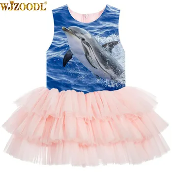 

Girl Birthday Party Dress fashion printing dolphin Girls Dresses For Wedding Formal Princess Ball Gown Kids dresse