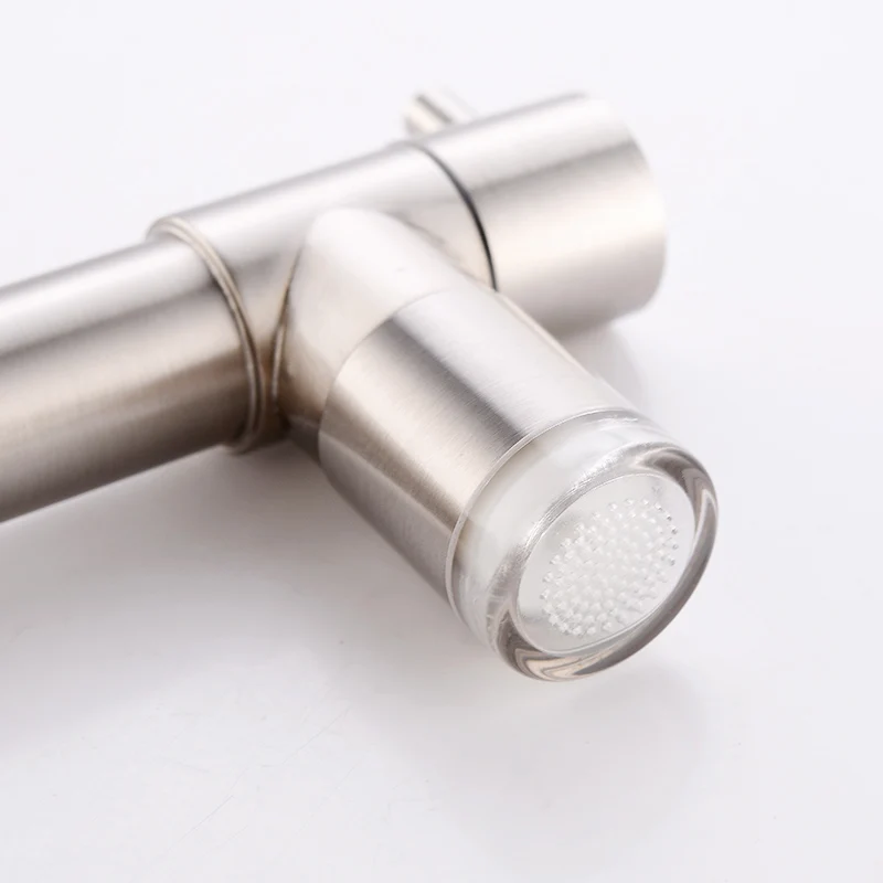 Fapully Spring Style Kitchen Faucet With LED Brushed Nickel Faucet Pull Out 360 Rotate Swivel 2-Function Water Outlet Mixer 512