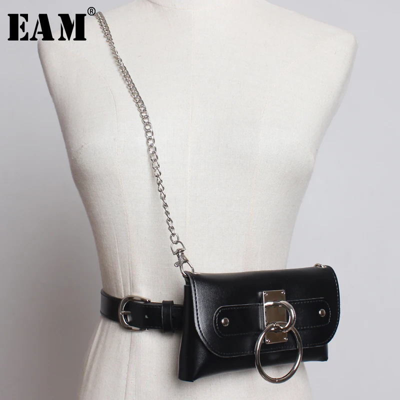 

[EAM] 2019 New Spring Summer Pu Leather Buckle Split Joint Chain Mini-bag Personality Belt Women Fashion Tide All-match JW254