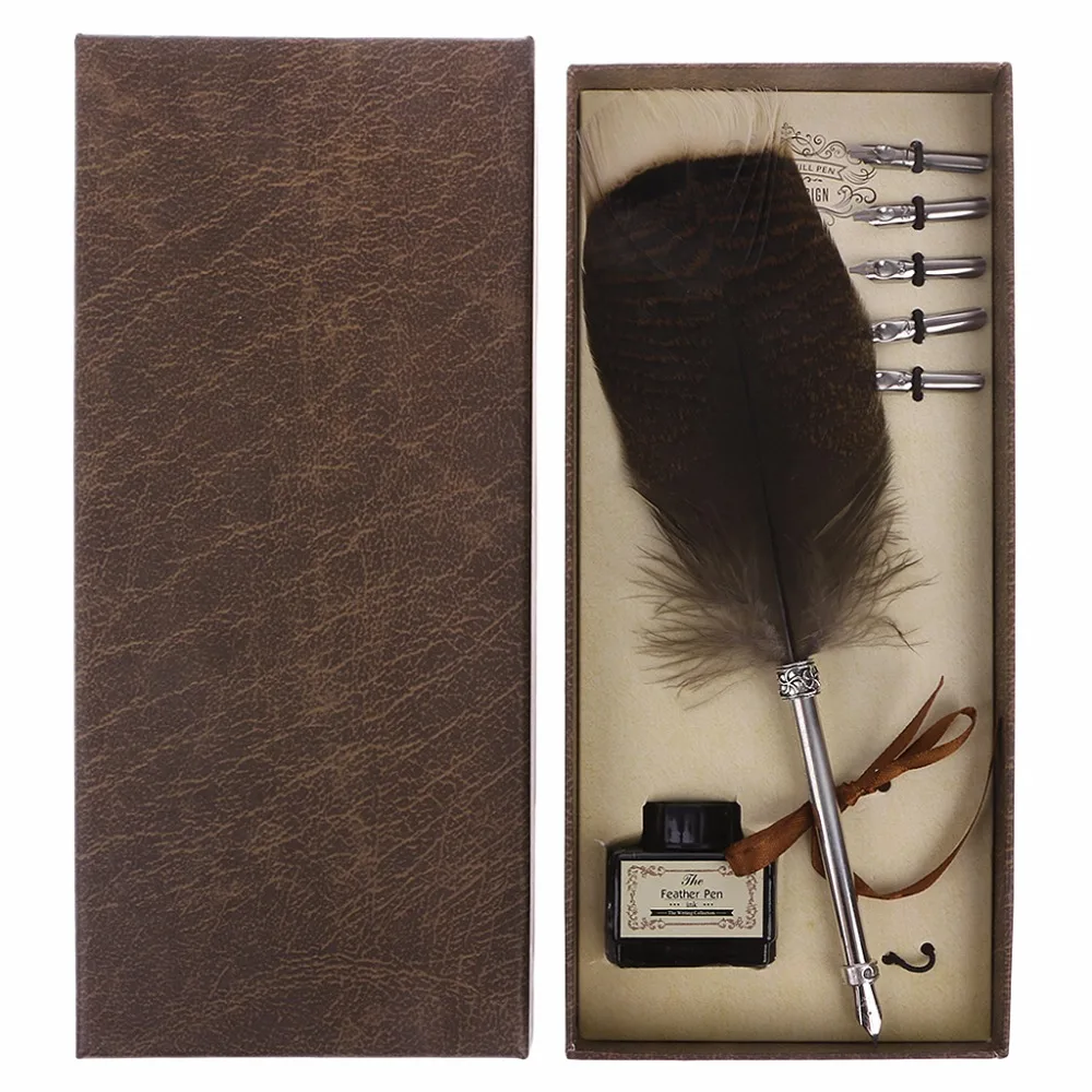 

Beautiful Feathers Pen Vintage Feather Dip Writing Ink Pens Set Stationery Gift