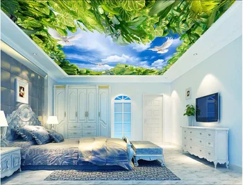

Custom photo 3d ceiling murals wallpaper sky white clouds dove leaves decor 3d wall murals wallpaper for living room painting