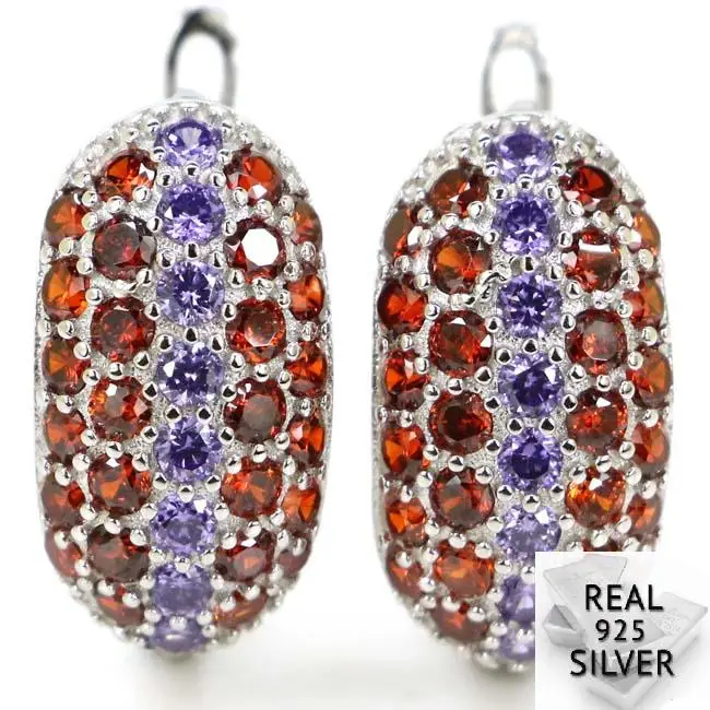 

Real 5.2g 925 Solid Sterling Silver New Designed Orange Spessartine Garnet Amethyst Earrings 17x9mm