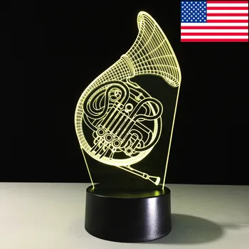 

French Horn 3D LED Night Light Musical Instruments Trumpet Light 7 Colors Changing Bedside Sleeping Desk Lamp Baby For Kids Gift