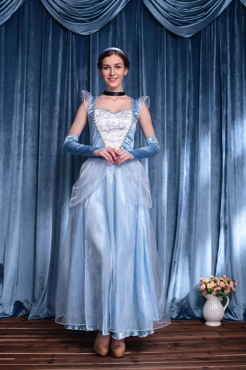 Ensen Princess Anna Elsa Queen Girls font b Cosplay b font Costume Dress sky blue dress