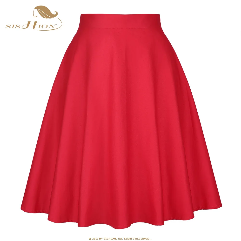 

SISHION Women Skirt 2019 High Waist Runway Flared Skirts Retro Vintage 50s Rockabilly Swing Skirts Faldas Summer Black Skirt