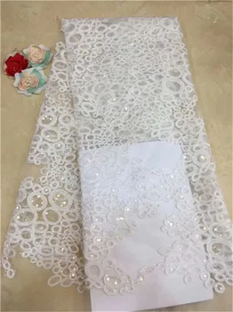 

2019 Newest Styles White Pink Gold Embroidery African Guipure Lace Fabric High Quality French Mesh lace fabric with sequins