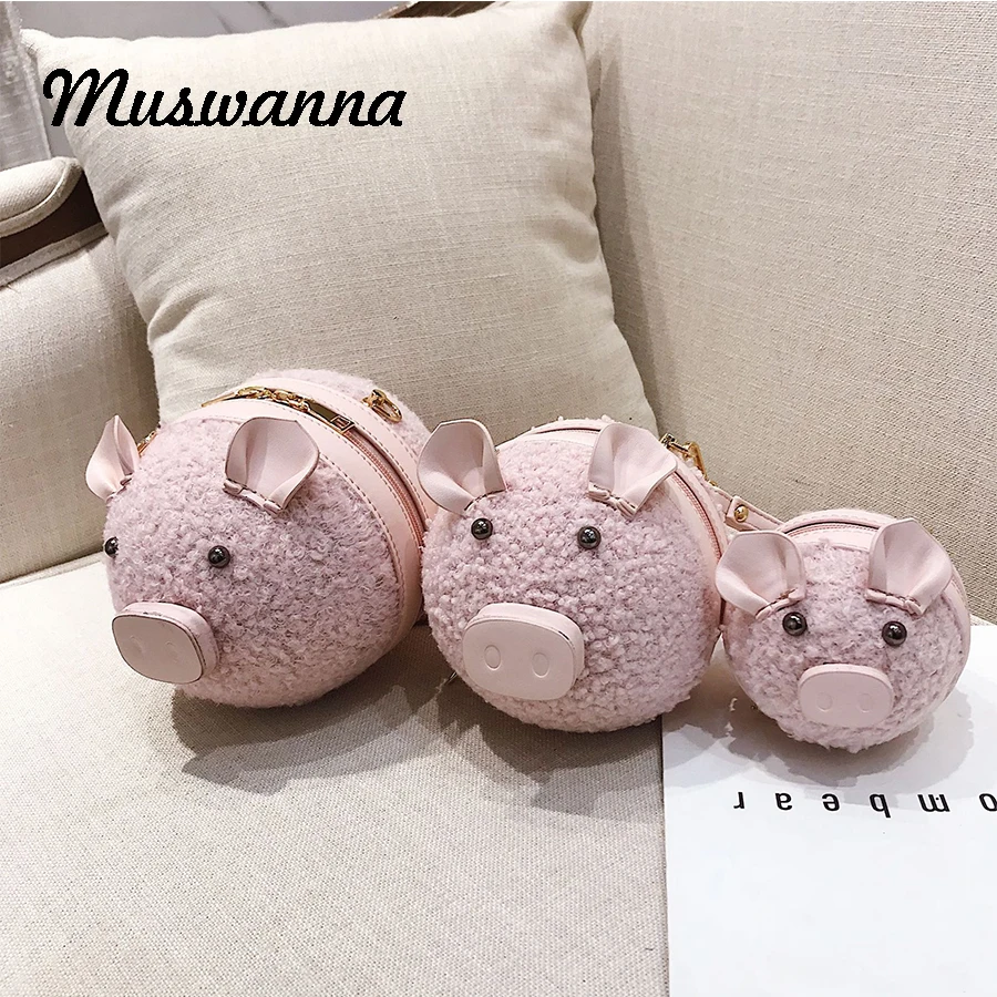 المتناثرة لطيف البسيطة 3D خنزير أكياس النساء أفخم حقيبة ساعي سلسلة Crossbody حقيبة حقيبة الرسغ صغيرة جولة حقائب حزب مخلب محفظة