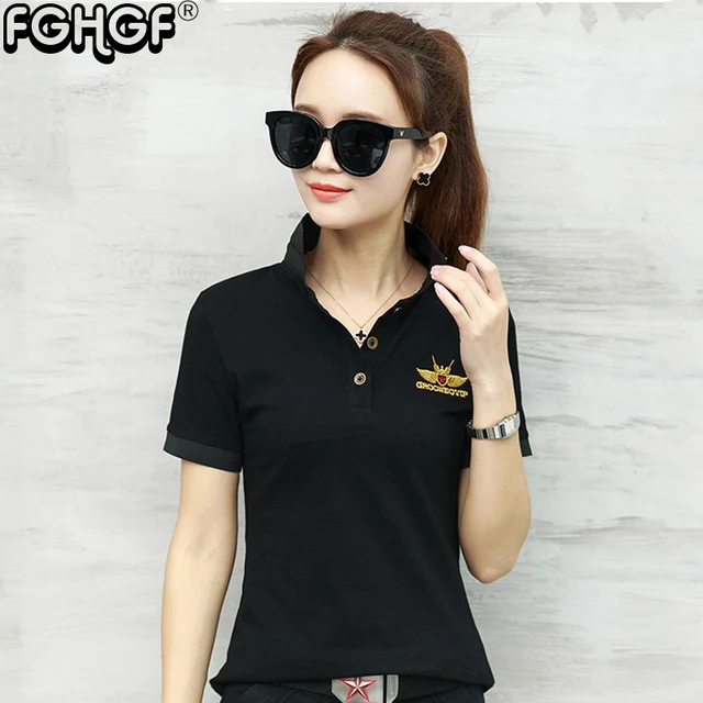 Kiliveng Brand black Polo Shirt short Sleeve Women tops Printing Women Military Slim 2018 Casual Cotton Polo Women Shirt 1876