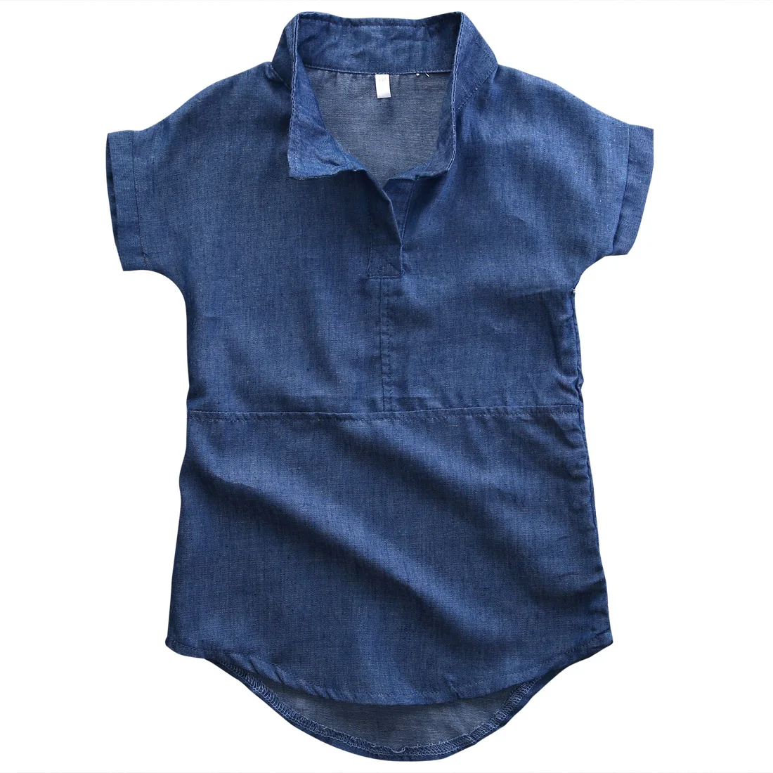 Children Girls summer loose casual blue solid Short Sleeve Princess Party Denim straight font b Dress