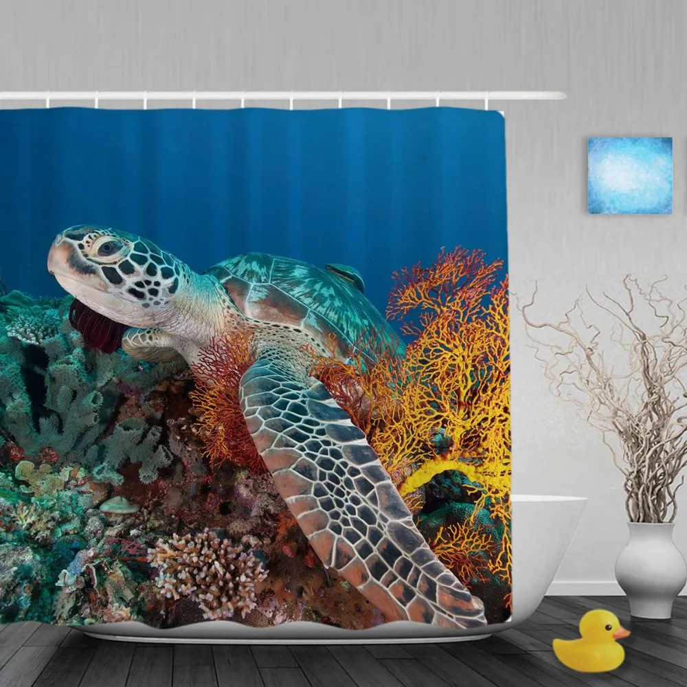 Sea Turtle And Sea Fan Bathroom Shower Curtain Leisure Sea ...