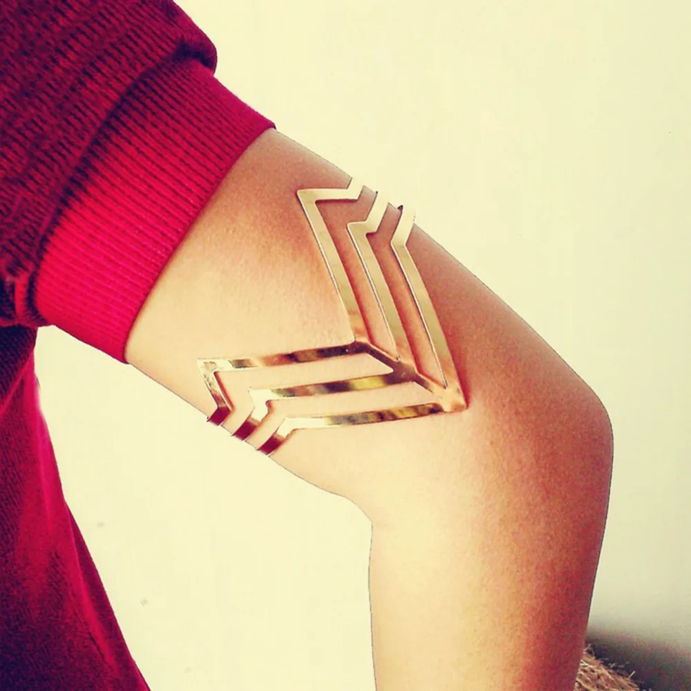 

Punk Arm Bracelet For Women Plated Silver/Gold Hollow V Shape Open Bangle Armlet Arm Cuff Armband Pulseiras Wide Armlet Jewelry