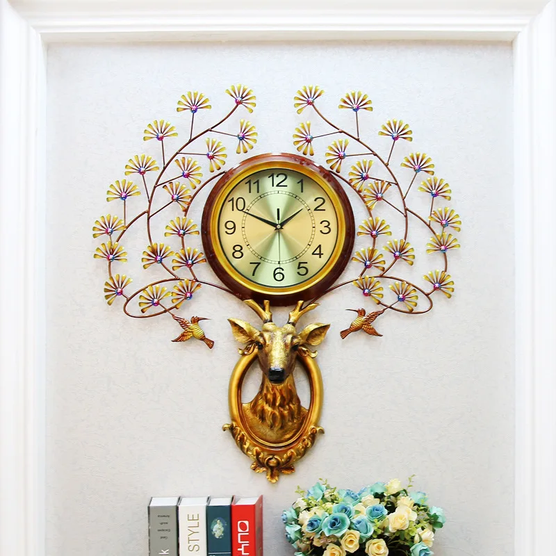 

Nordic Deer head clocks Metal Quartz Pointer Digit Wall watch Hang decorations Creativity Living room Wall clock modern Clock