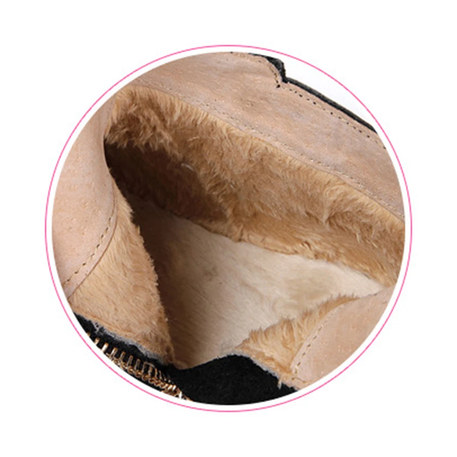 Kalupao/черные короткие зимние сапоги для девочек с бархатной подкладкой; сапоги из натуральной кожи для девочек; коричневые зимние меховые резиновые сапоги на плоской подошве для девочек