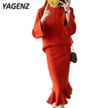 Autumn 2 piece set Women s Knitted Sweater Suits 2018 Fashion Sexy O Neck Pullover Tops
