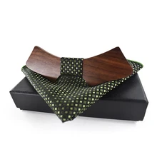 Mantieqingway классический деревянный лук галстук для мужской носовой платок полиэстер Свадебный квадратный Карманный вечерние деревянная бабочка бизнес подарок