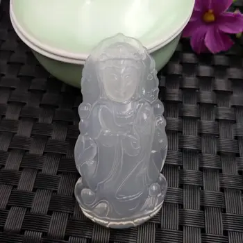 

Koraba Fine Jewelry 100% Natural Chalcedony Agate Jade Icy White Pendant Avalokitesvara Guanyin Free Shipping