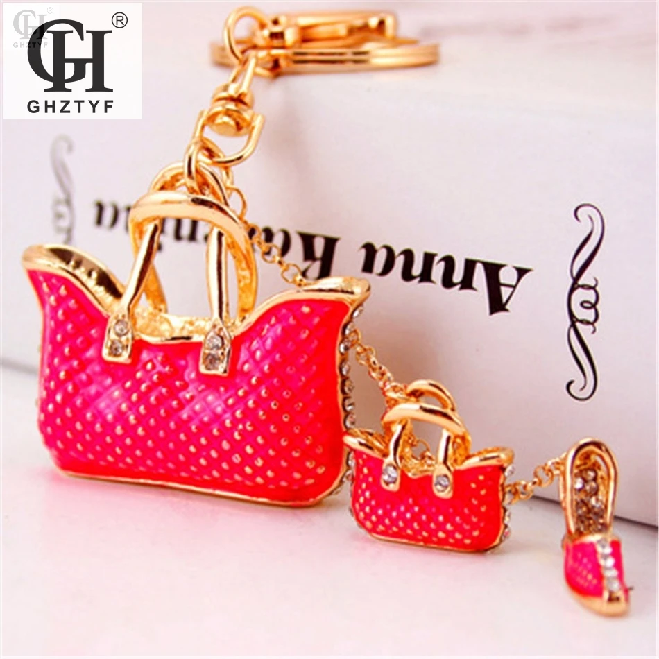 

Ladies Handbag 3 Pcs/Set Keychain Gifts For Women Alloy Keyring Keychains Female Car Key Chain Pendant Jewelry
