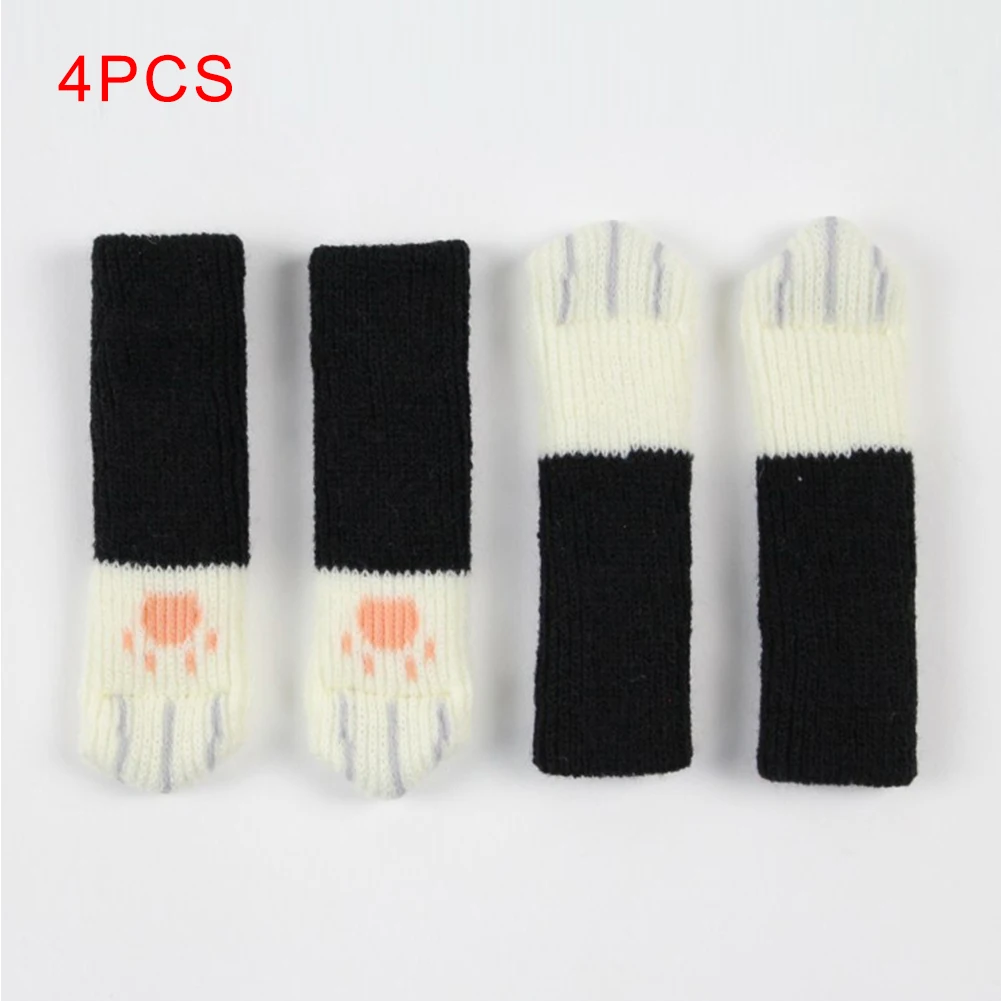 

4pcs Chair Booties Sleeve Knitted Chairs Legs Cover Cat Paws Protective Chairs Leg Socks Table Floor Non-Slip Protector