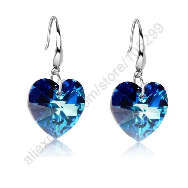 Alta Qualità Di Qualità Moda Donna 925 Sterling Silver Ocean Heart Swa Element Crystal Hook Orecchini Gioielli