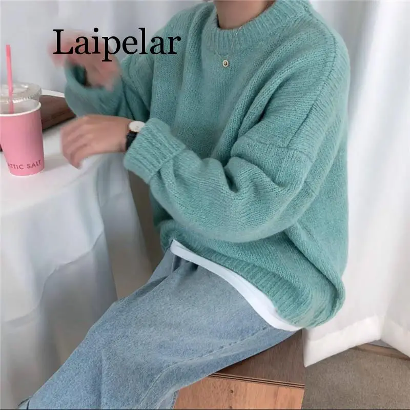 

Laipelar New Oversized Women Sweater O-Neck Solid Casual Women Pullovers Knitted Warm Winter Clothes pull femme