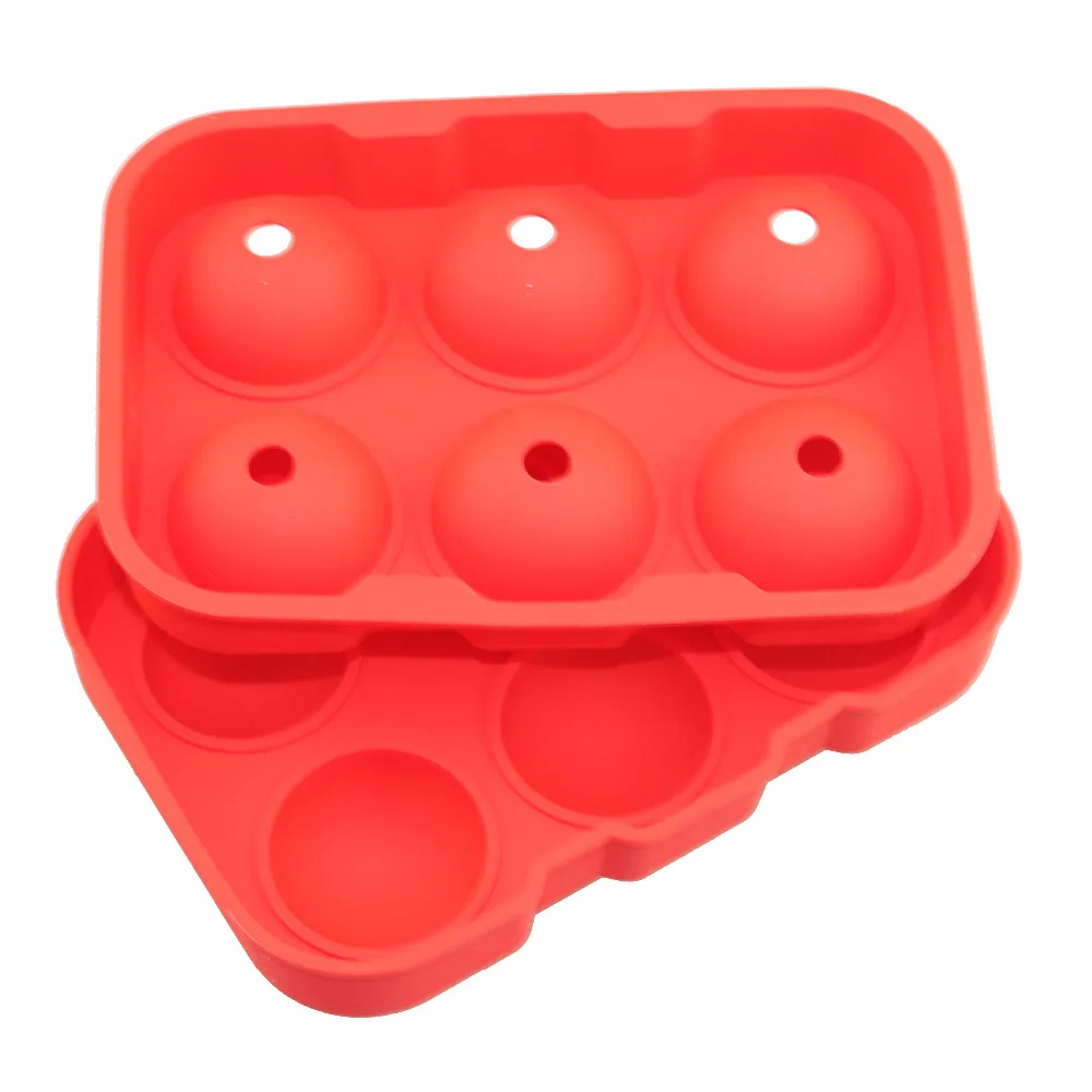 

New Design 6 Hole Ice Cube Ball Drinking Wine Tray Brick Round Maker Mold Sphere Mould Party Bar Silicone Ice Hockey Maker