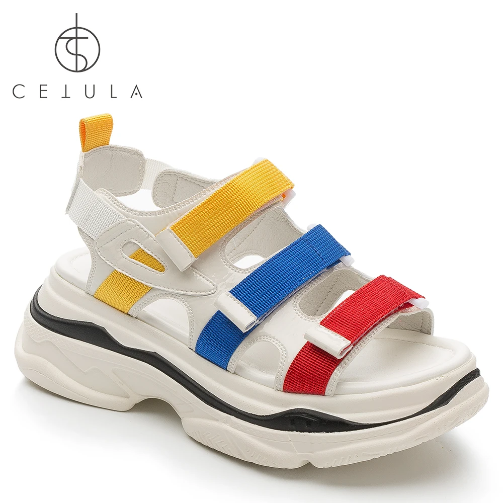 

@Cetula 2018 Handcrafted Summer Casual Triple Corlors Stripes Buckled Patent Leather Women Sandal Shoes ft. Wedged&Padded Sole