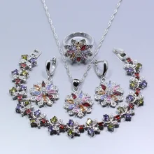 Manny 4 шт. 925 пробы серебряные ювелирные изделия набор цветок красочные циркон серьги кольцо ожерелье кулон браслет Z41