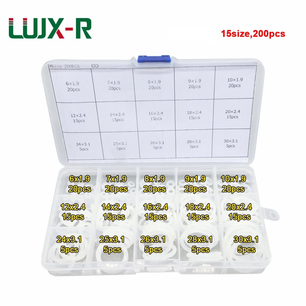 Ceny LUJX R 200 sztuk zestaw ringów uszczelki olejowe podkładka asortyment białe silikonowe pierścionki VMQ O pierścień uszczelniający zestaw Food Grade watertence Boxes