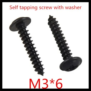

1000pcs/lot M3*6 Steel With black round head cross recessed countersunk self tapping screw with washer.